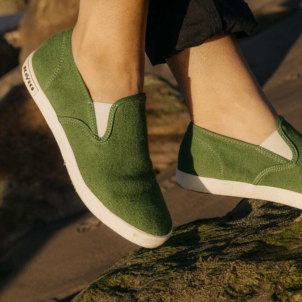 Seavees Women US 7.5 Cactus Green Baja Slip On Standard Sneaker Shoes Linen Flat